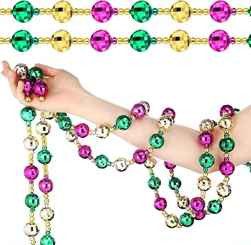 12 Ft Mardi Gras Ball Garland Purple Gold Green Beaded Garland Multi Colors Ball Ornaments for Festive Party Supplies Indoor Outdoor Home Carnival Decoration Accessories 2 Pcs