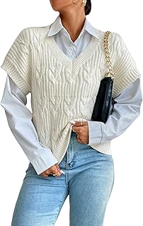 GORGLITTER Women's Ribbed Knit Cap Sleeve Sweater Vest V-Neck Solid Knitwear Tops