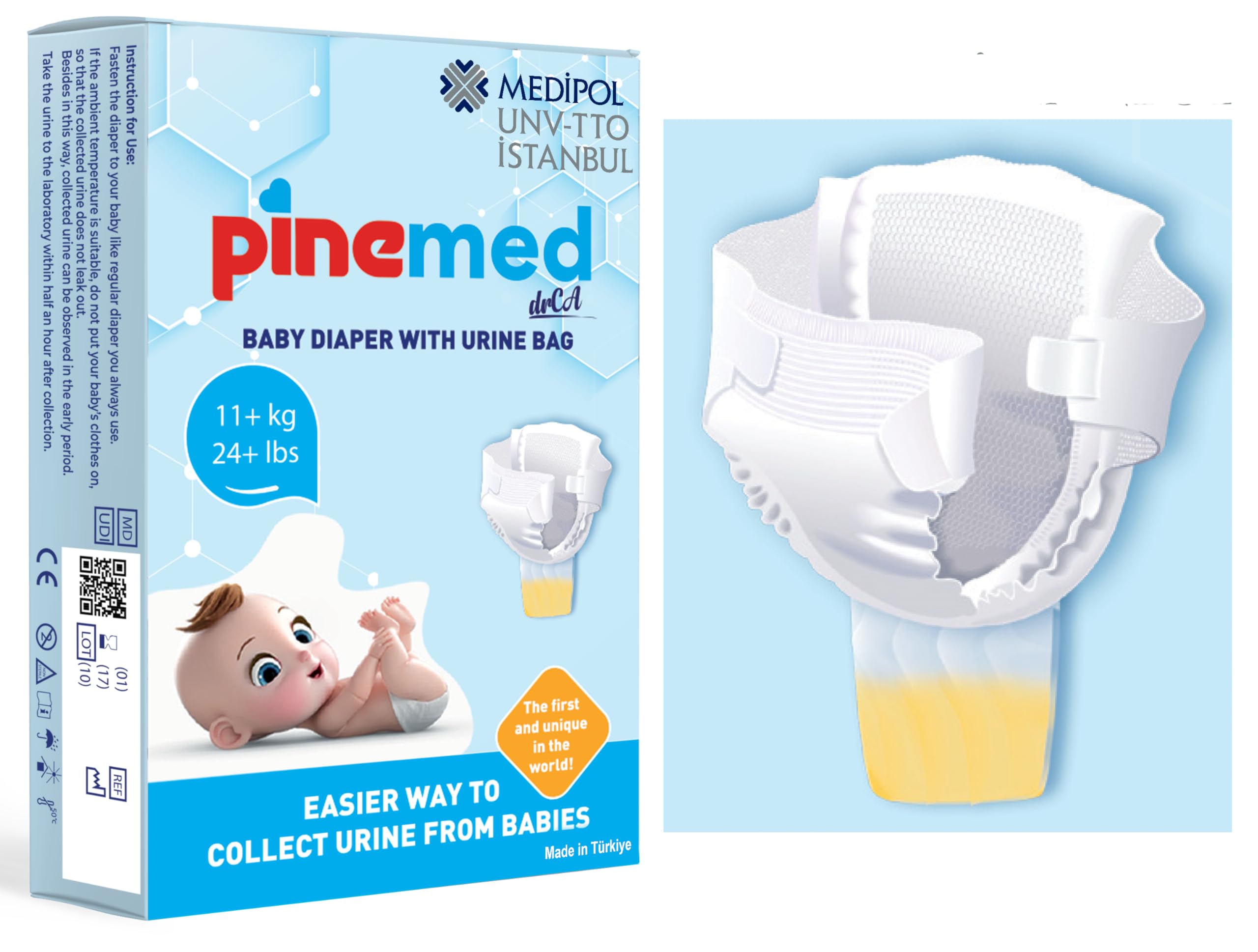 PineMed Baby Diaper with Urine Collection Bag for Babies 11+ kg