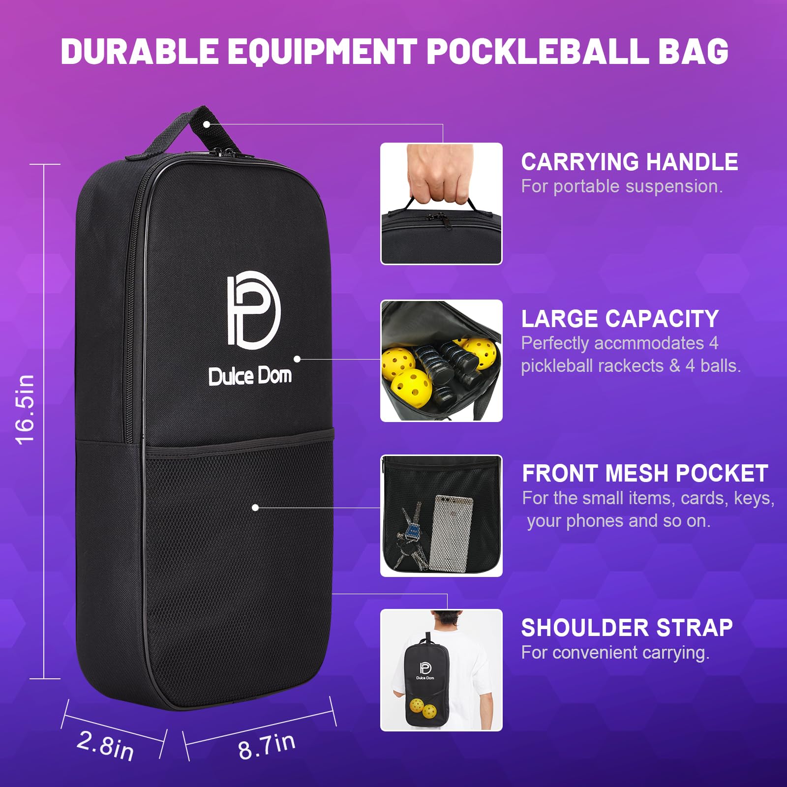 DULCE DOM Set di 2/4 racchette da pickleball in fibra di vetro approvate USAPA, con racchette da pickleball, 4 palline da pickleball e borsa da pickleball, racchette da pickleball, regali per