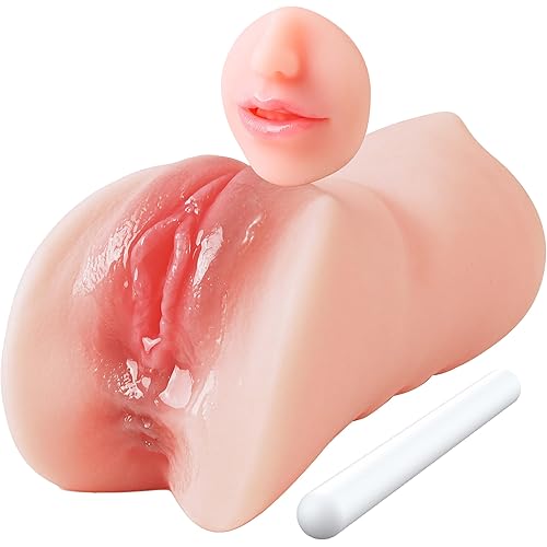 3 in 1 Pocket Pussy Male Masturbator, Sex Doll with 3D Textured Vagina & Tight Anus & Drying Stick, Adult Sex Toy Male Blowjob Stroker with Real Mouth Tongue for Man Masturbation (Fair Skin)