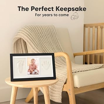 Baby Hand and Footprint Photo Frame - Newborn Keepsake Kit - Shower Gifts for Boys, Girls (Onyx Black)