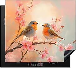 Induction Hob Protector Mat 20.5"x23.6" / 60x52 cm Cooker Top Protectors Cover Ceramic Covers Electric Hobs Vinyl Robins - Graceful - Blossom Branch