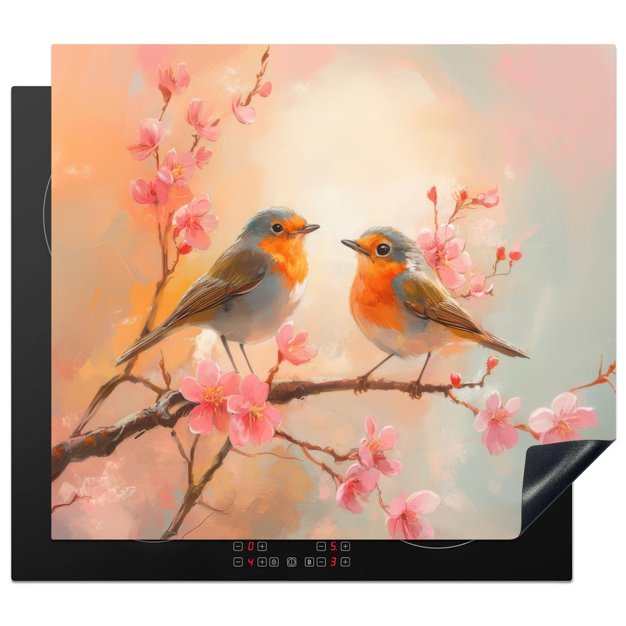 KitchenYeah© Induction Hob Protector Mat 20.5"x23.2" / 59x52 cm Cooker Top Protectors Cover Ceramic Covers Electric Hobs Vinyl Robins - Graceful - Blossom Branch — image 1