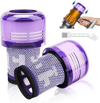 2 Pack V12 Filter, Replacement Filters for Dyson V12 Detect Slim Absolute Extra/Total Clean/Fluffy Vacuums, SV34, SV35 Vacuums, Washable Hepa Filter with 1 Brush, Part#971517-01