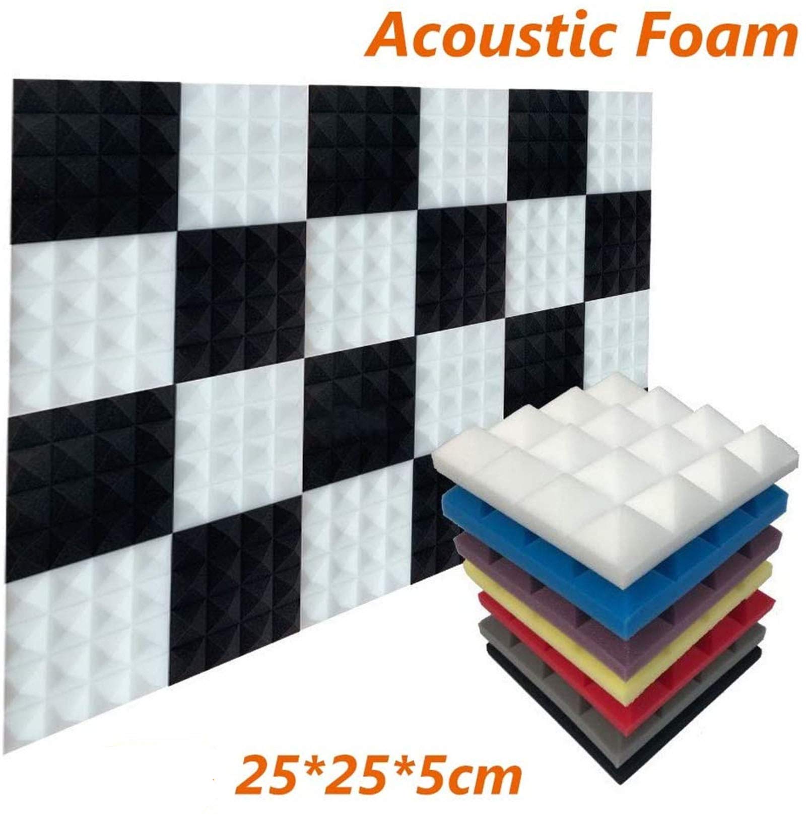 12 paneles acústicos de espuma de sonido piramidal absorbente de espuma de 25 x 25 x 5 cm (blanco)
