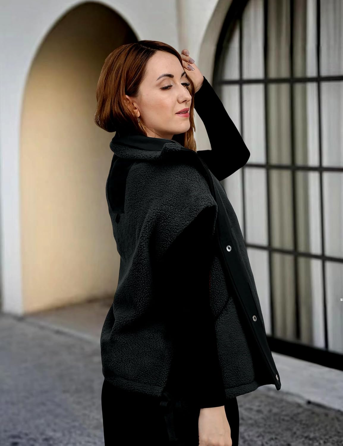 Womens Fuzzy Fleece Vest Trendy Warm Sleeveless Sherpa Jacket Winter Oversized Outerwear with Pockets - Image 3