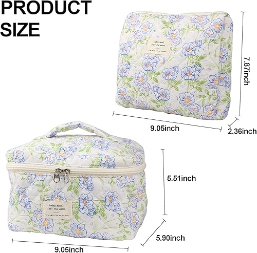 Miniatura 6 de Linda bolsa de maquillaje para mujeres (2 piezas), bolsas de cosméticos de viaje, bolsa organizadora de aseo acolchada coqueta con flores estética,