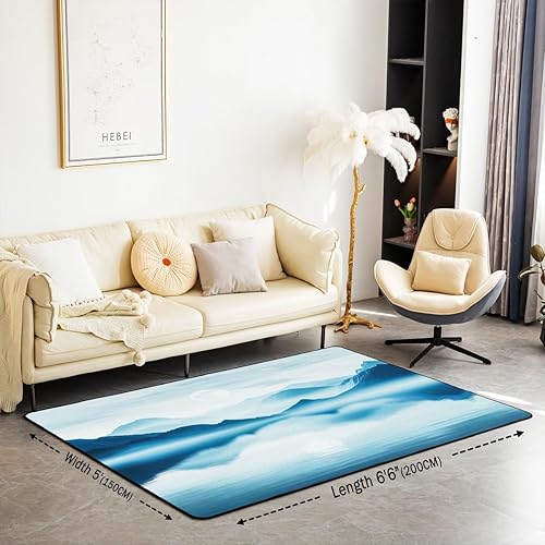 Miniatura 2 de Feelyou Alfombra retro de 5 x 7 pies con temática asiática para niños, adolescentes y adultos, estilo de pintura china con acuarela, alfombra