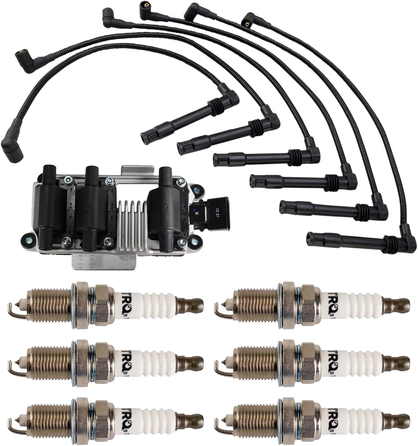 TRQ Ignition Coil and Spark Plug Kit 8 Piece Iridium Spark Plugs Compatible with 2003 Volkswagen Passat