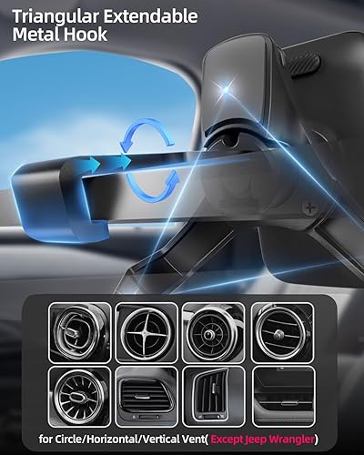 Miniatura 2 de volport Soporte de teléfono de ventilación para automóvil, manos libres con clip de ventilación de aire con abrazadera ancha profunda, soporte