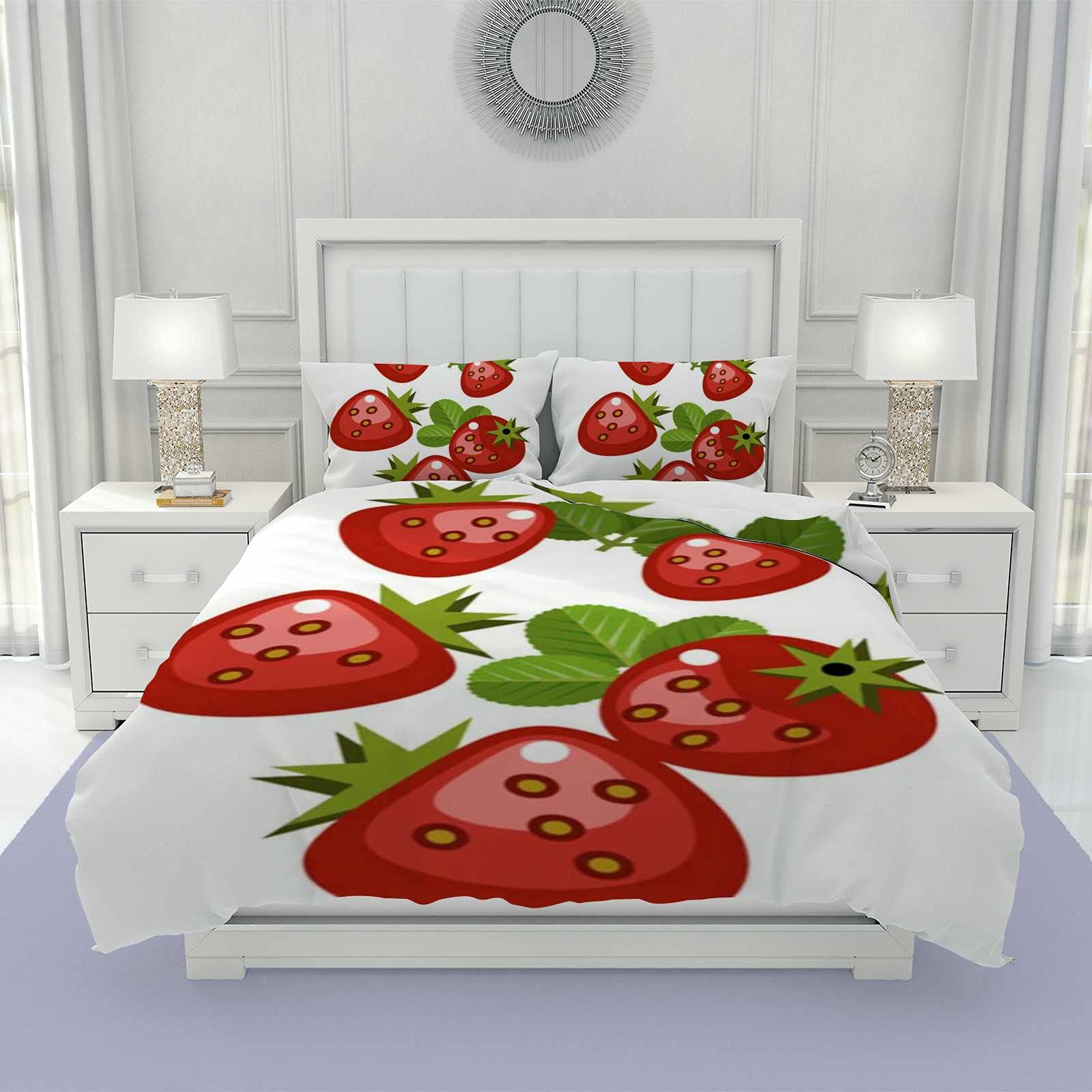 Parure de lit rouge fraises anti-plis en polyester doux