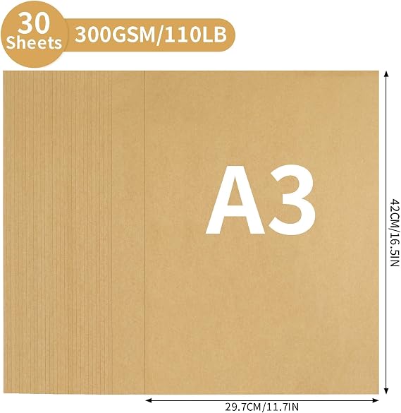 30 Sheets Kraft Brown Cardstock A3 Size 300gsm/110lb Construction Paper