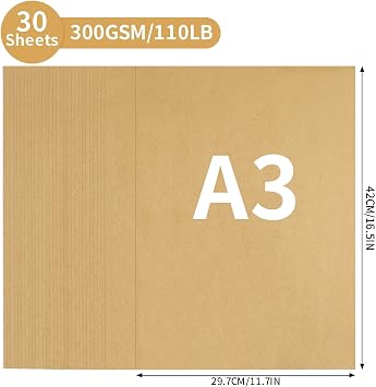 30 Sheets Kraft Brown Cardstock A3 Size 300gsm/110lb Construction Paper