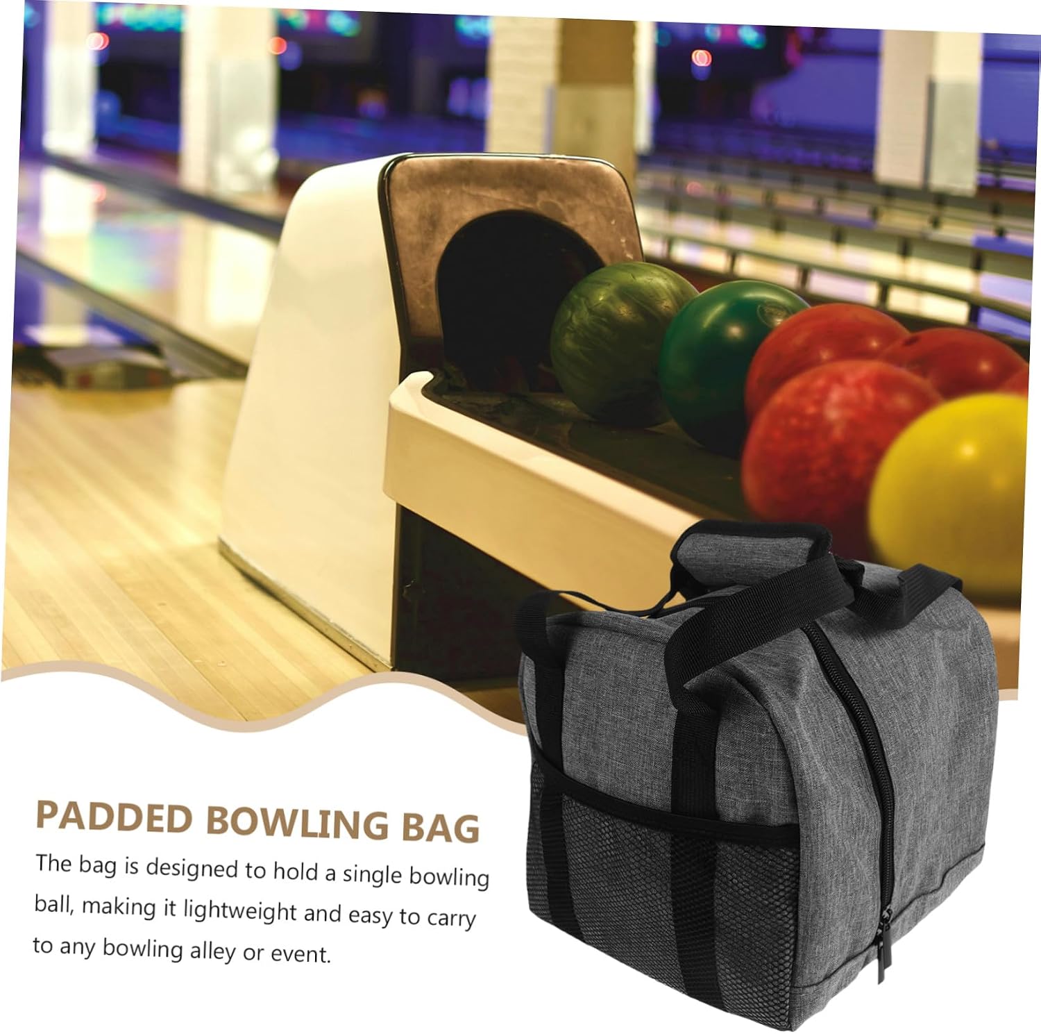 Single Ball Bowling Bag with Padded Holder Lightweight Handcarry Sports Equipment Tote for Bowlers Food Take Out Carrier Gray Stylish Portable Design