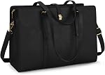 Laptop Bag for Women 15.6 Inch Leather Laptop Tote Bag Waterproof Work Shoulder Bag Lightweight Computer Tote Bag Professional Women Business Office Bag Large Travel Handbag Black