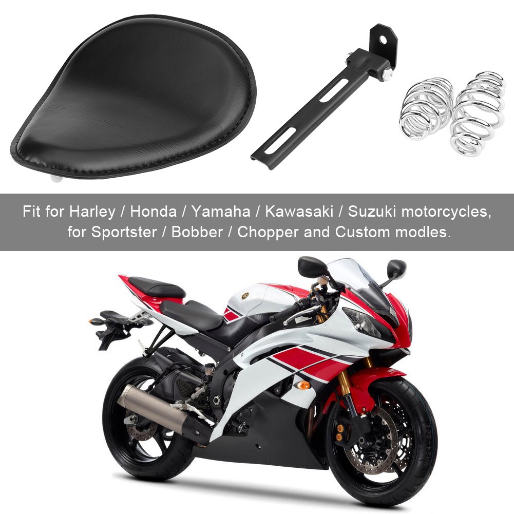 Fotel motocyklowy, 3-calowa czarna poduszka motocyklowa Skórzane siedzenie motocyklowe z uchwytem sprężynowym do for / / Kawasaki/Suzuki/Bobber/Chopper