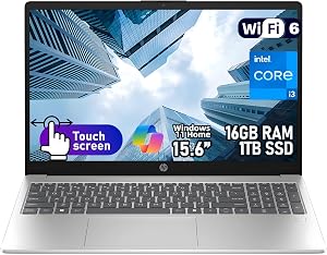 HP 15.6" HD Touchscreen Business Laptop – Intel Core i3-1315U, 16GB RAM, 1TB SSD, Intel UHD Graphics, Wi-Fi 6, Privacy Shutter, Windows 11 Home with Copilot Key, Natural Silver