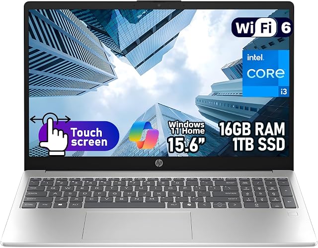 HP 15.6" HD Touchscreen Business Laptop – Intel Core i3-1315U, 16GB RAM, 1TB SSD, Intel UHD Graphics, Wi-Fi 6, Privacy Shutter, Windows 11 Home with Copilot Key, Natural Silver