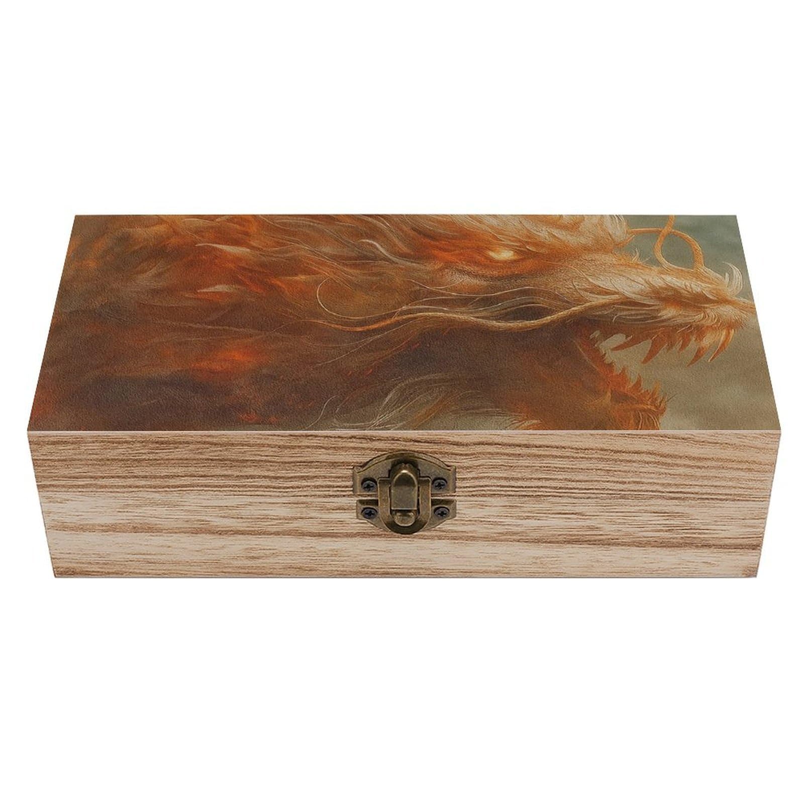 Oudrspo Majestic Fiery Dragon in Cloud Retro Wooden Storage Box Keepsake Jewelry Decorative Art Storages Box Gift Boxs