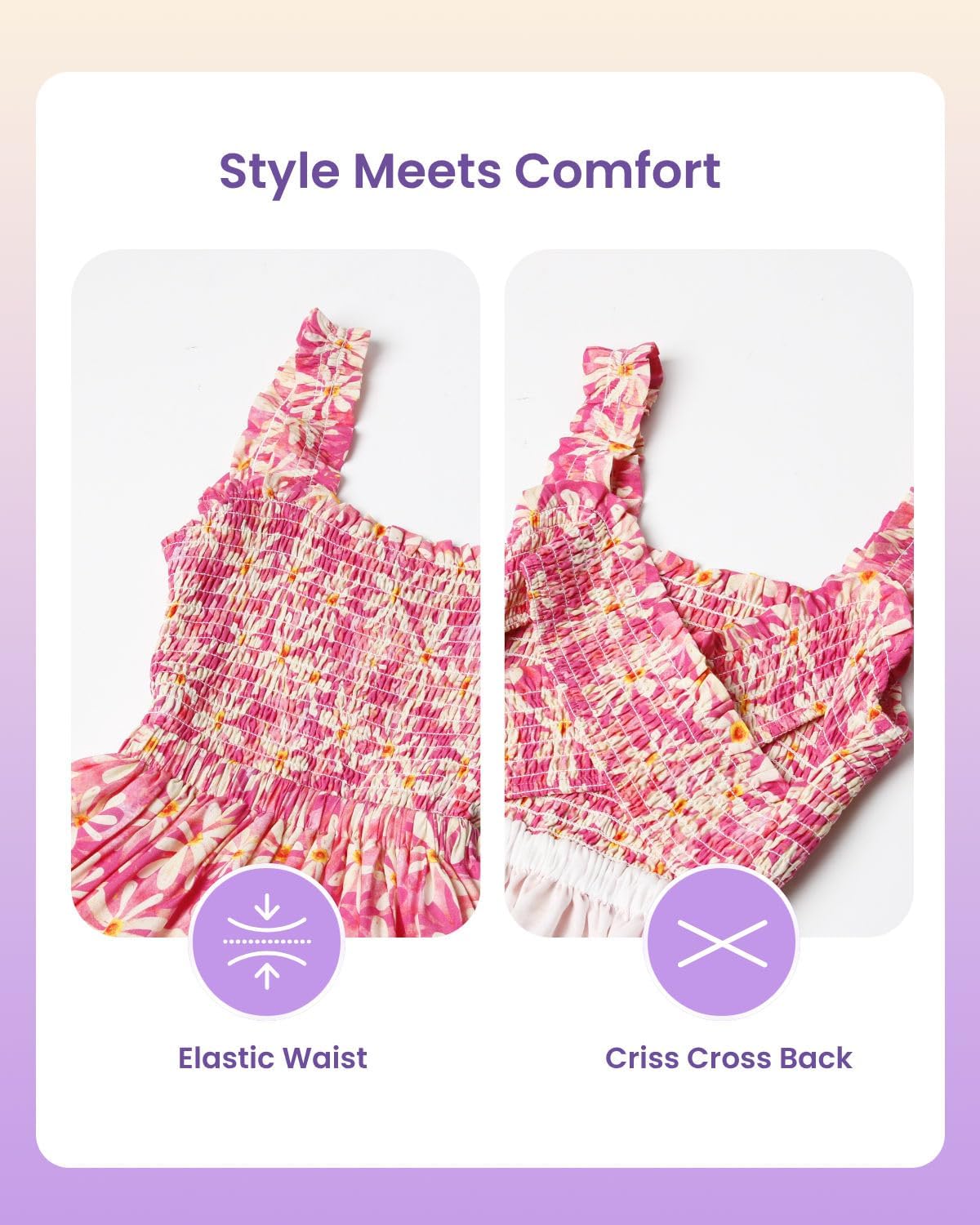 WELAKEN Girls Summer Sundress Criss Cross Back Ruffle Strap Elastic Waist Ruched Dress - Image 4