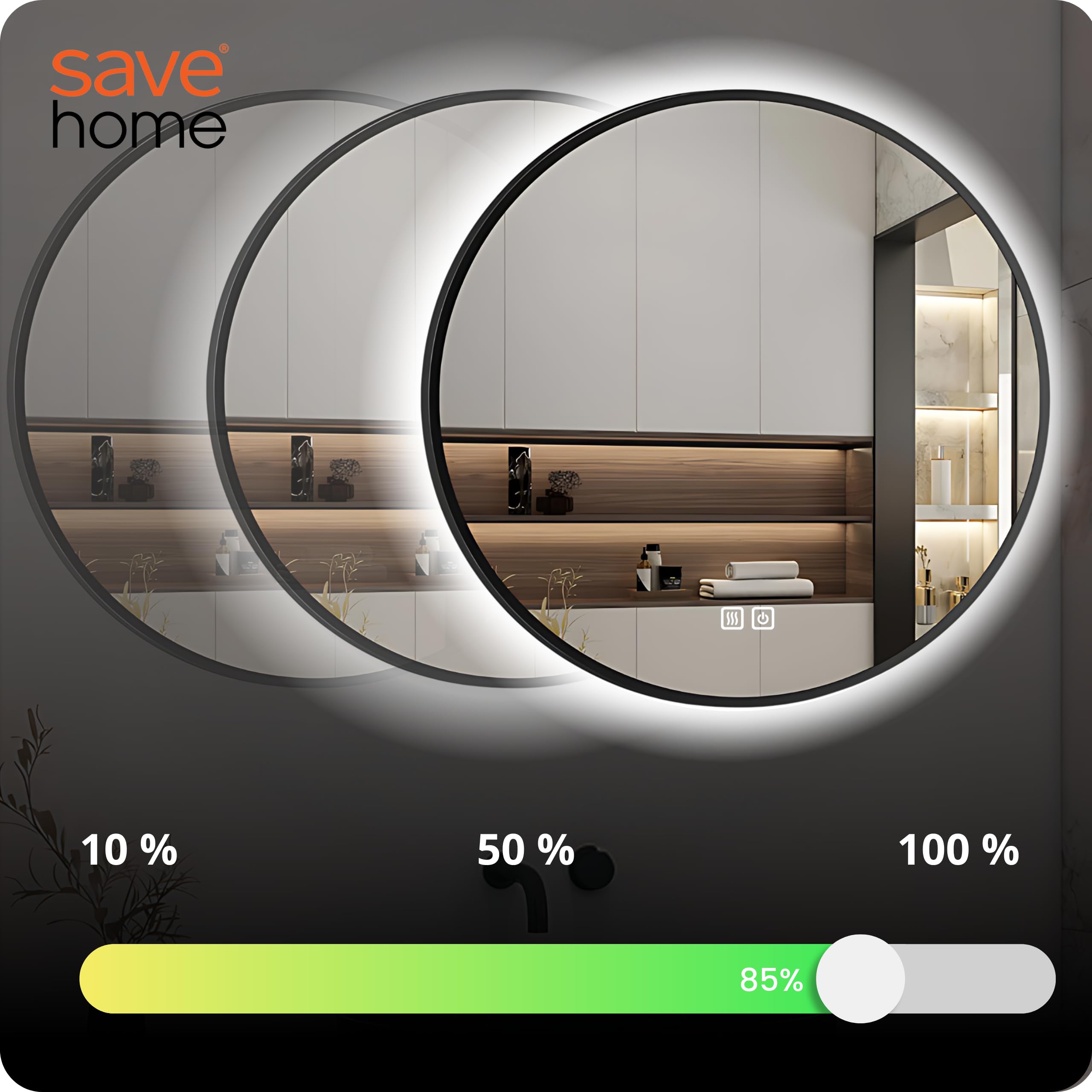 Bad-Wandspiegel rund 80 cm LED Beleuchtet mit RAHMEN LOFT ANTI-FOG 3 Lichtfarben Spiegel mit Farbeinstellung und Helligkeitseinstellung - Einstellbereich - IP44 - Groß Modern für Badezimmer
