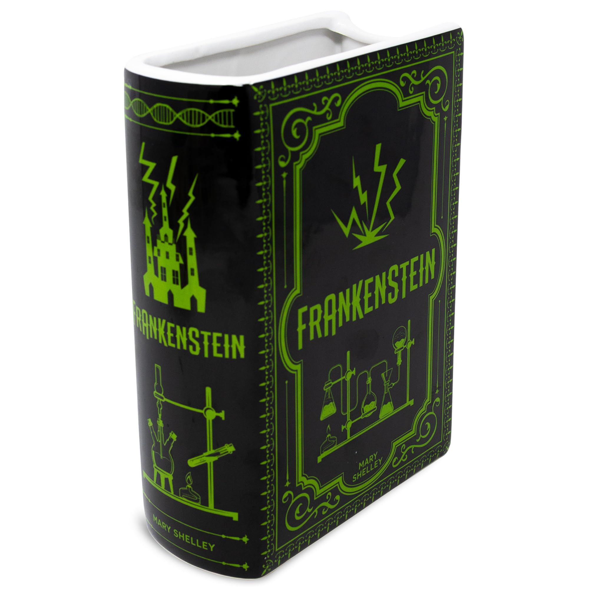Steel Mill & Co Original Large Book-Shaped Decorative Vase, Ceramic Vases for Halloween Home Decor, Gothic Bookshelf Decor, Unique Vase for Book Lovers (Frankenstein)