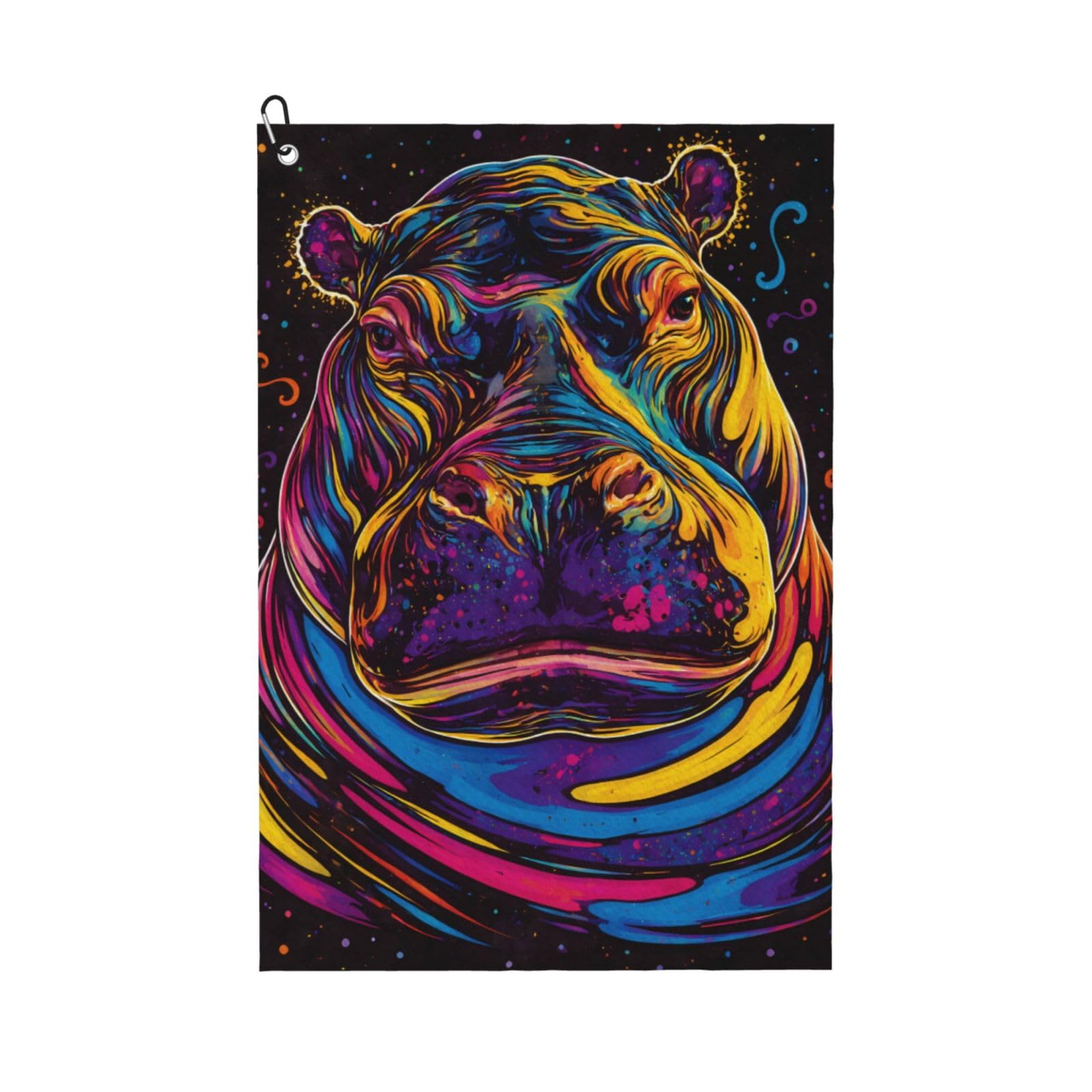 Oudrspo Psychedelic Colored Vibrant Hippo Multi-Functional Golf Towel | Absorbent Quick Drying 16x24in
