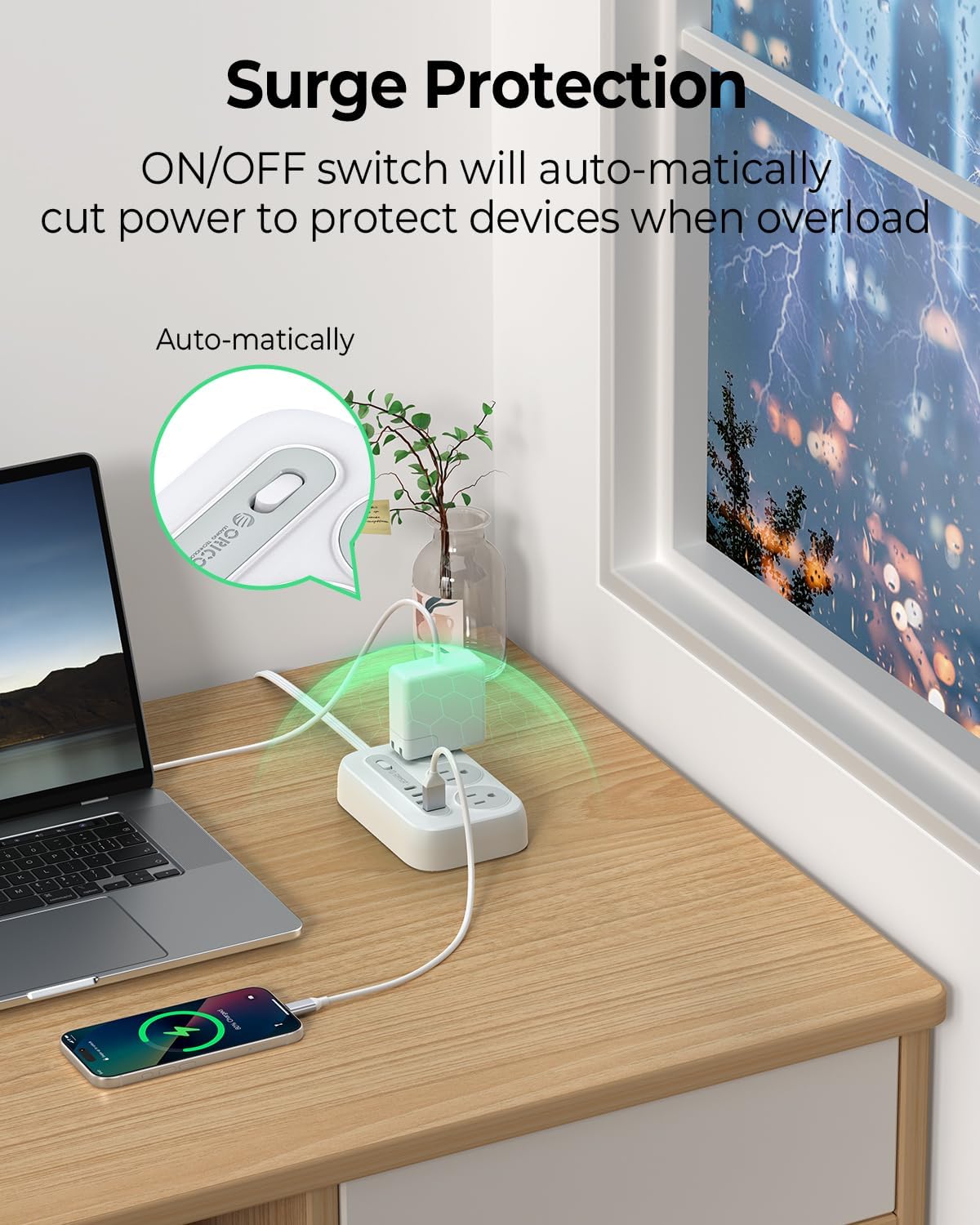 ORICO Surge Protector Power Strip with 5ft flat extension cord