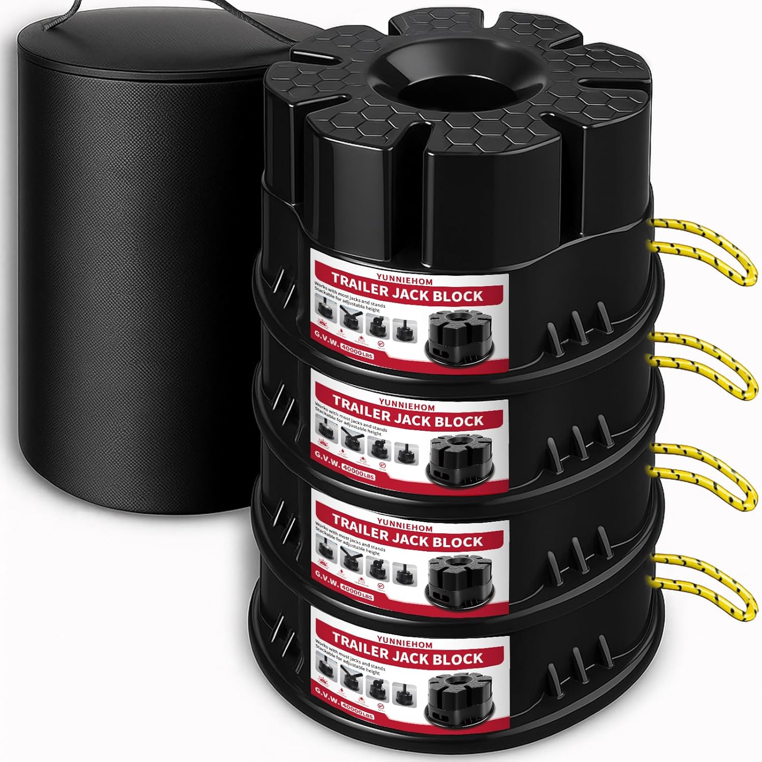 Trailer Jack Block 6’’H with Bag, Heavy Duty RV Stabilizer Blocks & Camper Leveling Blocks for Travel Trailer, Fits Any Tongue Jack, Post, Foot, 5th Wheel, Round, Square or Scissor Stabilizer