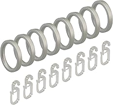 Liedeco Curtain Ring with Folding Hooks, Inner Rail, Diameter 16 mm, Pack of 8, Matt Silver