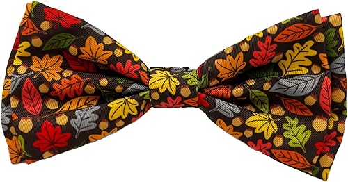 Huxley & Kent Collar de pajarita de otoño para mascotas  Hojas y nueces (grande)  Pajaritas divertidas, bonitas, cómodas y duraderas para perros y