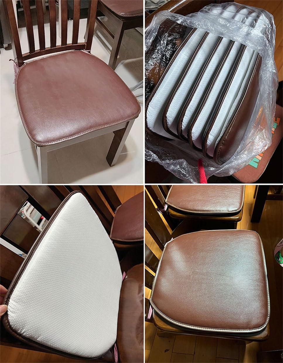 Set di 4 cuscini per sedia da pranzo impermeabili in finta pelle a ferro di cavallo, antiscivolo, con laccetti, arancione, 43 x 40 cm