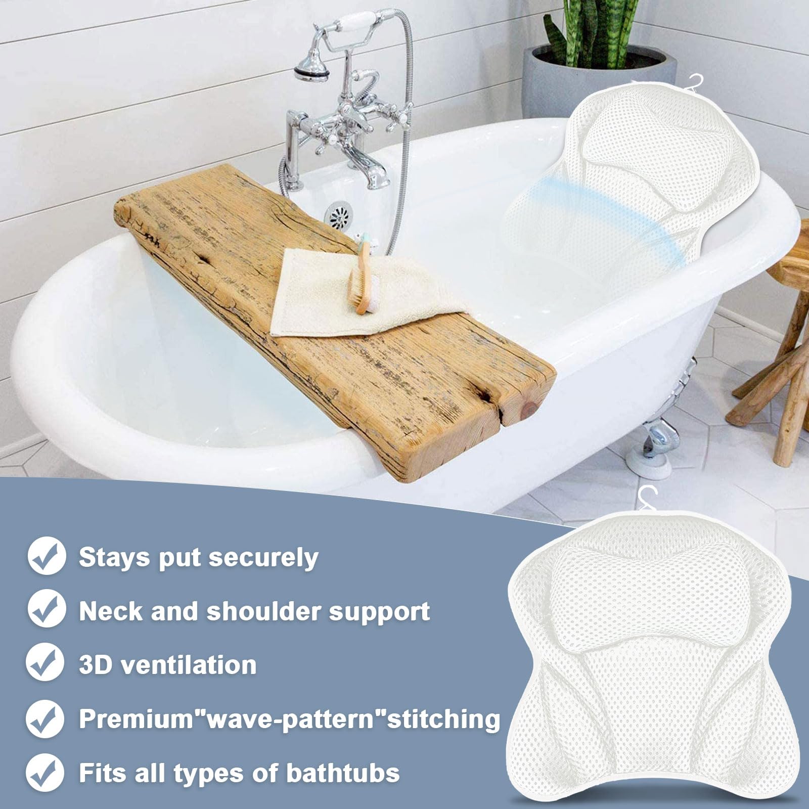 Almohada de Baño,Nuevo Malla 4D Cojín de baño,Almohada de Baño con 6 Ventosas Antideslizantes,Puede soportar la Cabeza,el Cuello,la Espalda,SPA en Casa Bañera de Hidromasaje,Lavable a Máquina