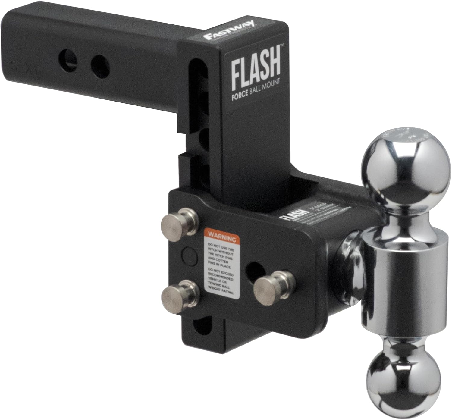 FASTWAY Flash Force Adjustable Steel Ball Mount, Dual Hitch Balls, Quick Height Adjustment, Stowable, for 2" and 2-1/2" Receiver, Heavy Duty (67-00-7675, 7/1/2" Drop, 7-1/2" Rise, 2-1/2" Receiver)