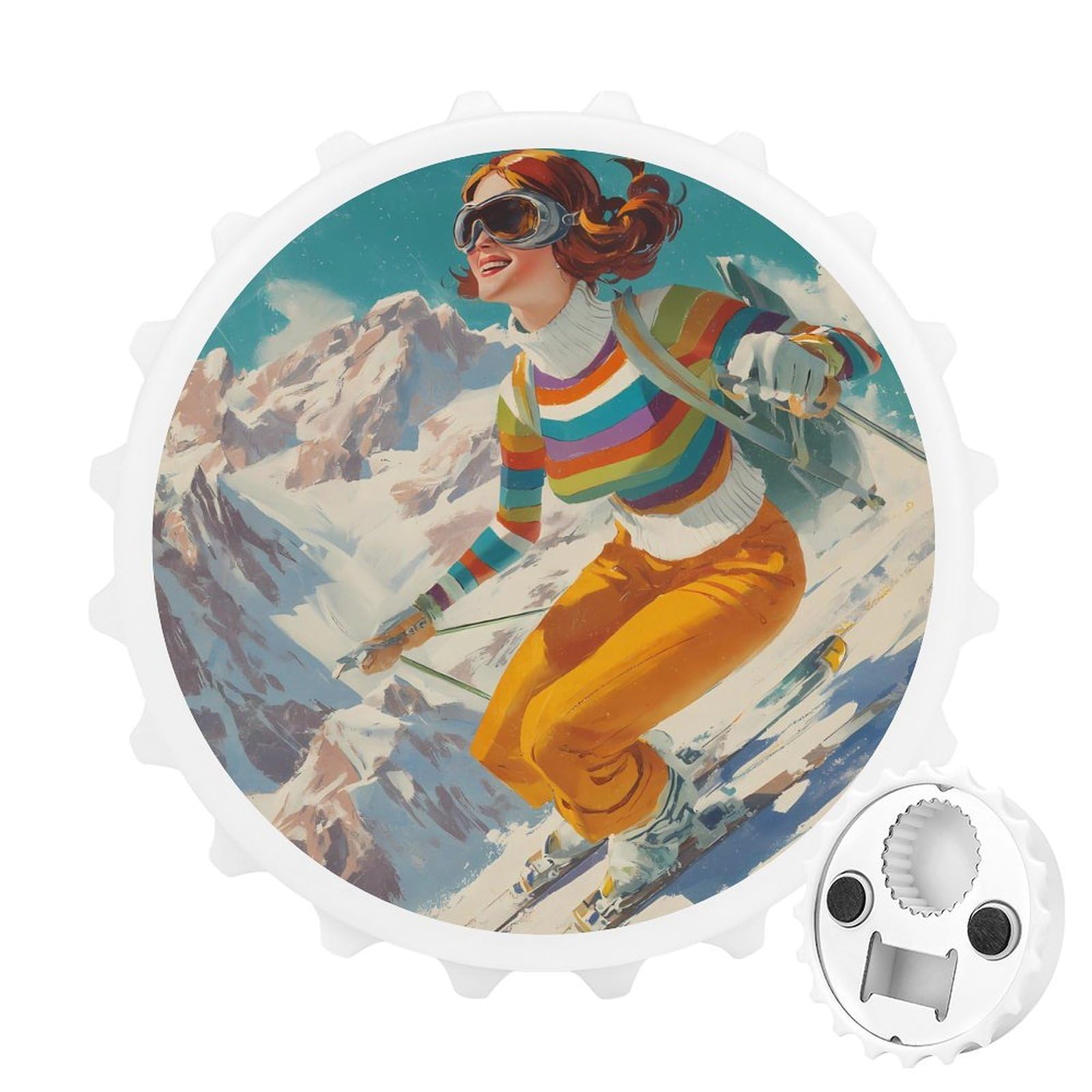 Vintage Ski Skiing Magnetic Bottle Opener Refrigerator Magnet Fridge Magnets Kitchen Supplies