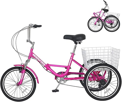 NAIZEA Triciclo plegable para adultos, 7 velocidades, 202426 pulgadas, 3 ruedas, triciclo con canasta grandepaso bajo, triciclo plegable para