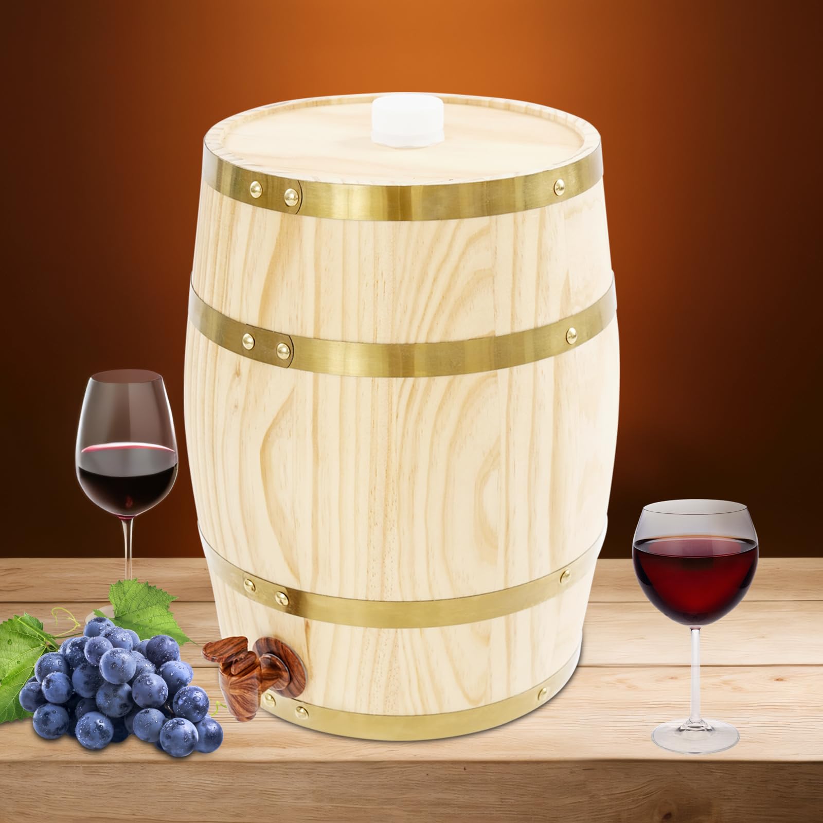 Tonneau en bois de pin de 10 l avec robinet - Pour vin, whisky, rhum, décoration pour bars