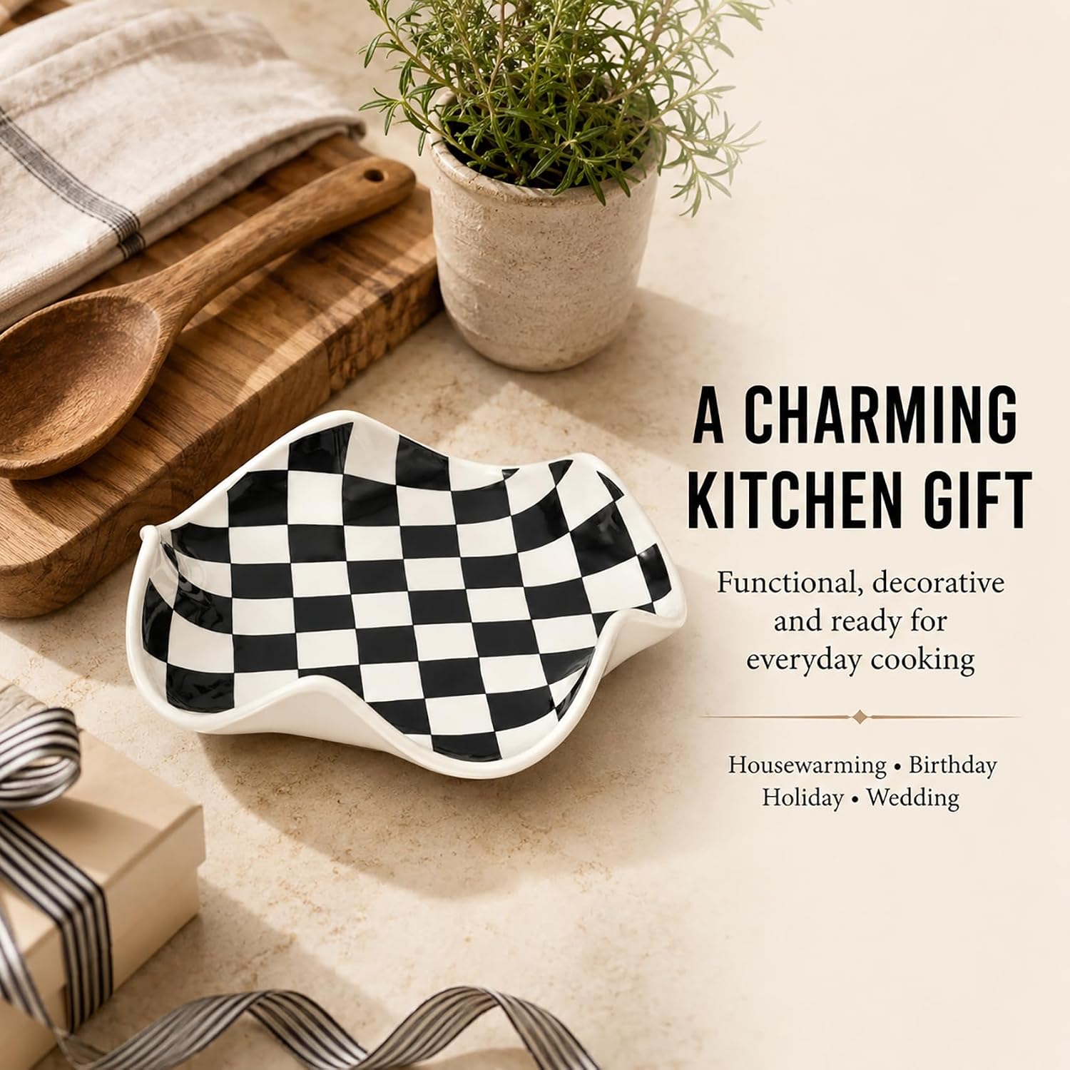 Spoon Rest for Stove Top,5.5 Inch, Checkered Style, Utensil Holder