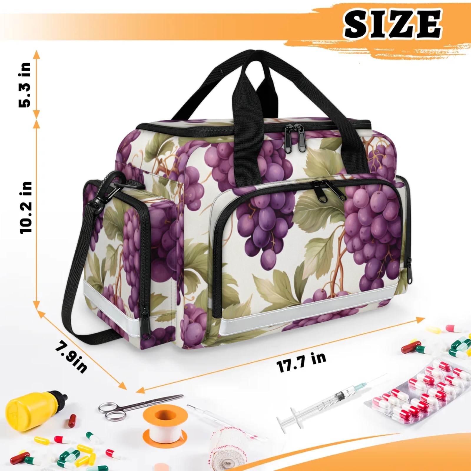 GzLeyigou First Aid Bags Empty, Sweet Grapes Emergency Bag First Aid Kit Multiple Compartment Kit Carrier On Call Trauma Bag For Paramedics Emergency Medical Supplies Kit