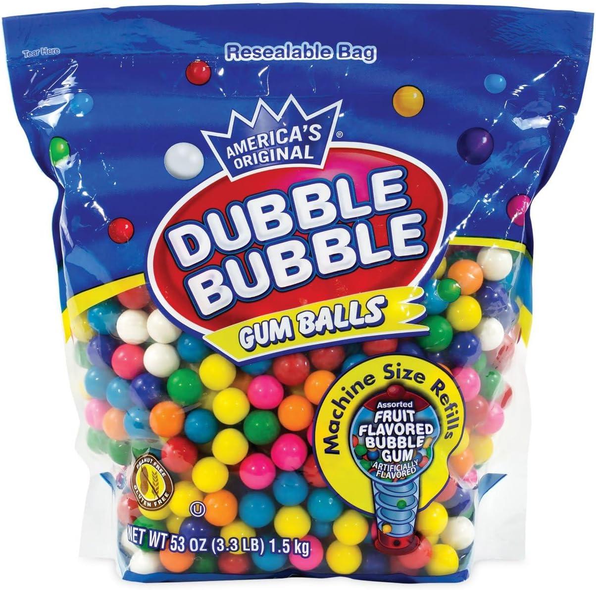 Original Dubble Bubble Fruit Flavored Gum Balls 53oz 1.5kg Machine Size Refill Pack USA