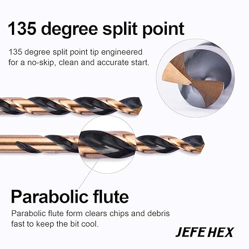 Miniatura 3 de JEFE HEX Juego de 5 brocas, 4 unidades de brocas giratorias, 3 vástagos planos para anti-caminar, punto de división de 135, revestimiento negro y