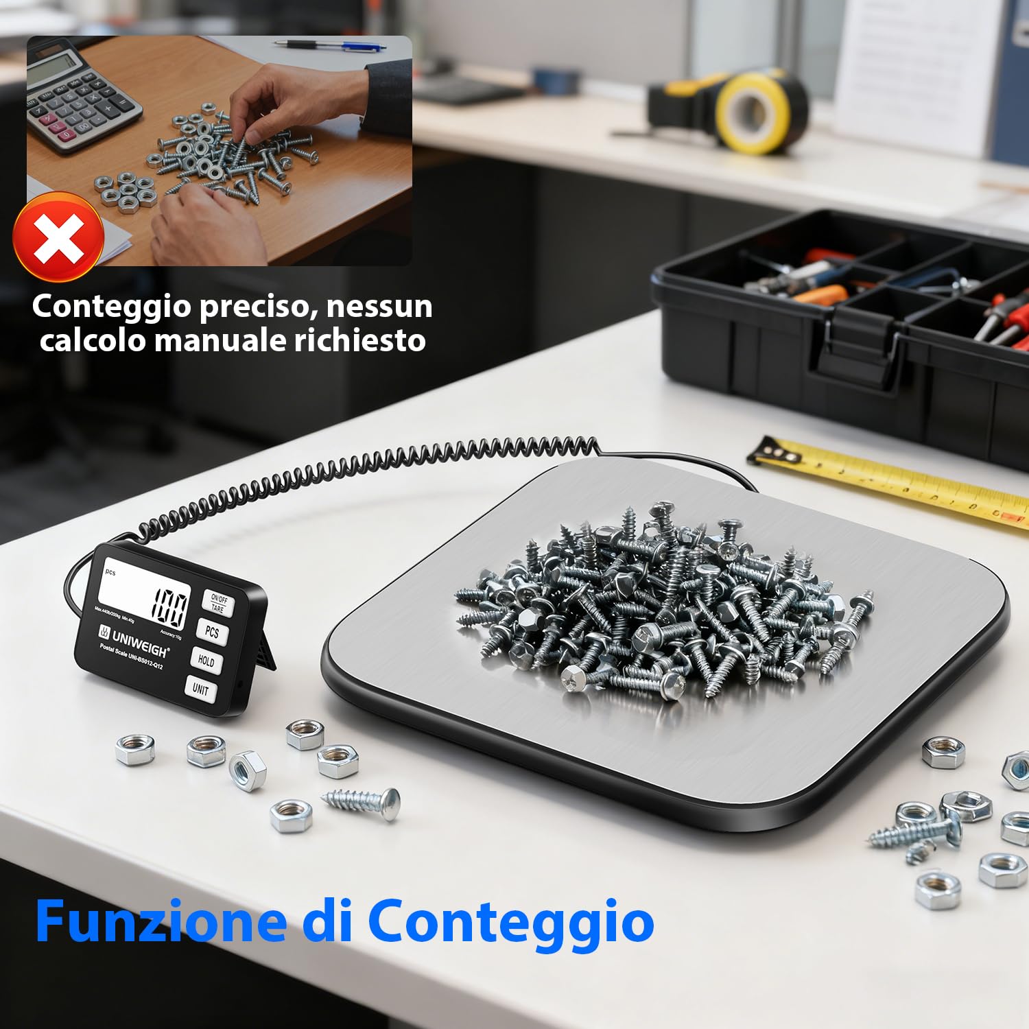 UNIWEIGH Bilancia per pacchi 440 lb 0,35 oz digitale PCS Tenuta Tara