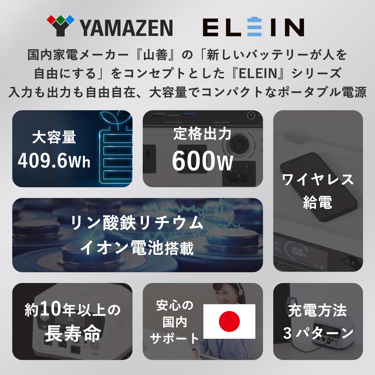 Amazon.co.jp: 山善 ELEIN ポータブル電源 大容量 409.6Wh リン酸鉄 