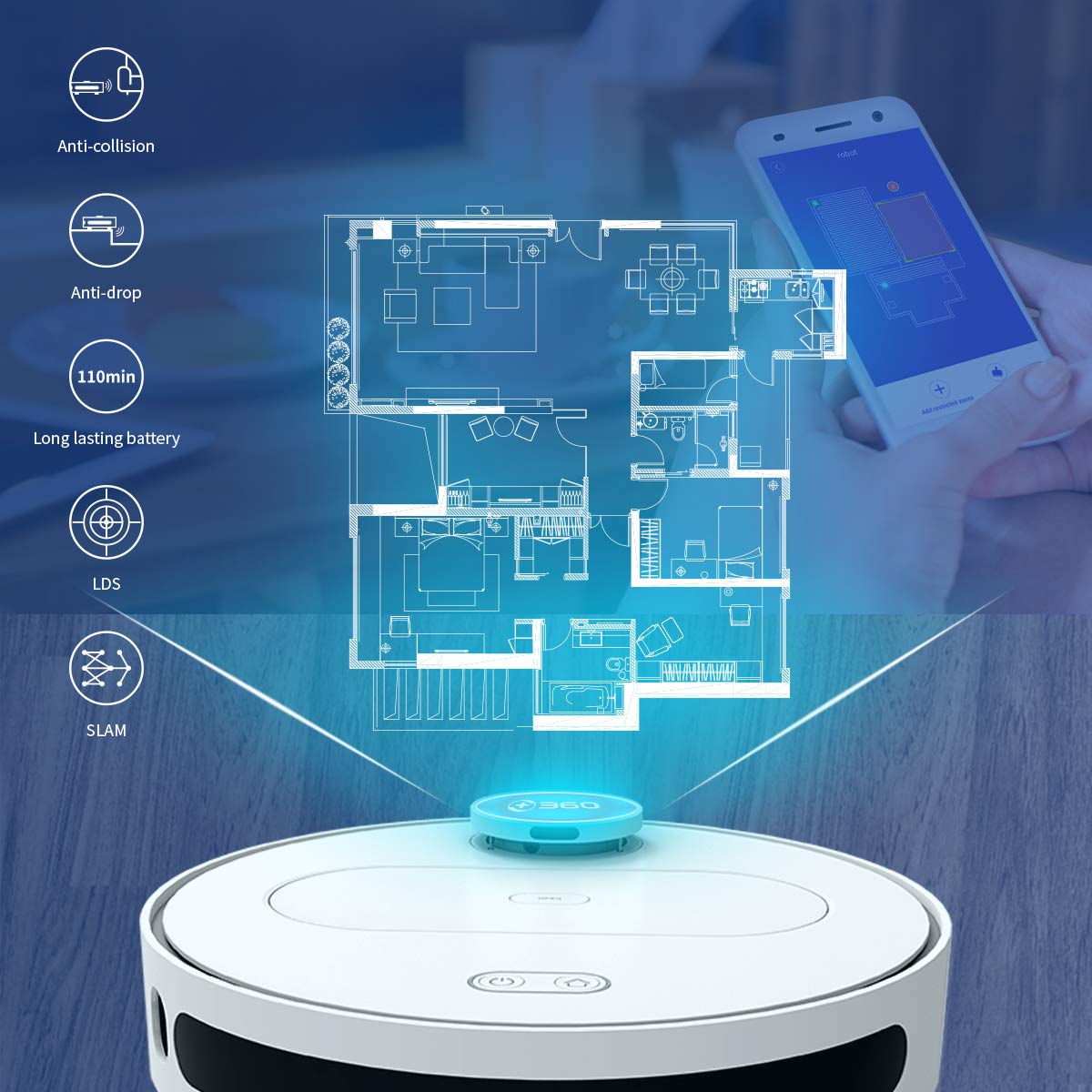 360 Robot Vacuum and Mop Cleaner, Compatible with Alexa