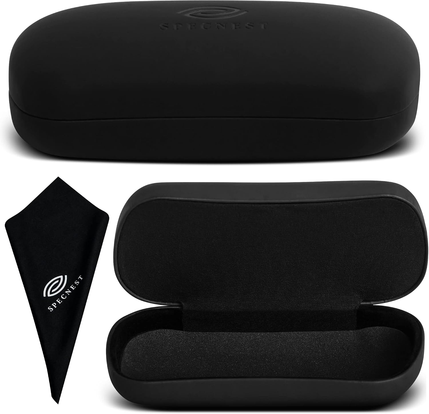 SunGlasses Case - Vegan Leather Sunglass Holder with Mesh Foam to Cradle Sunglasses Securely - Hard Eyeglass Case with Metal Construction - Designed by Optical Professionals