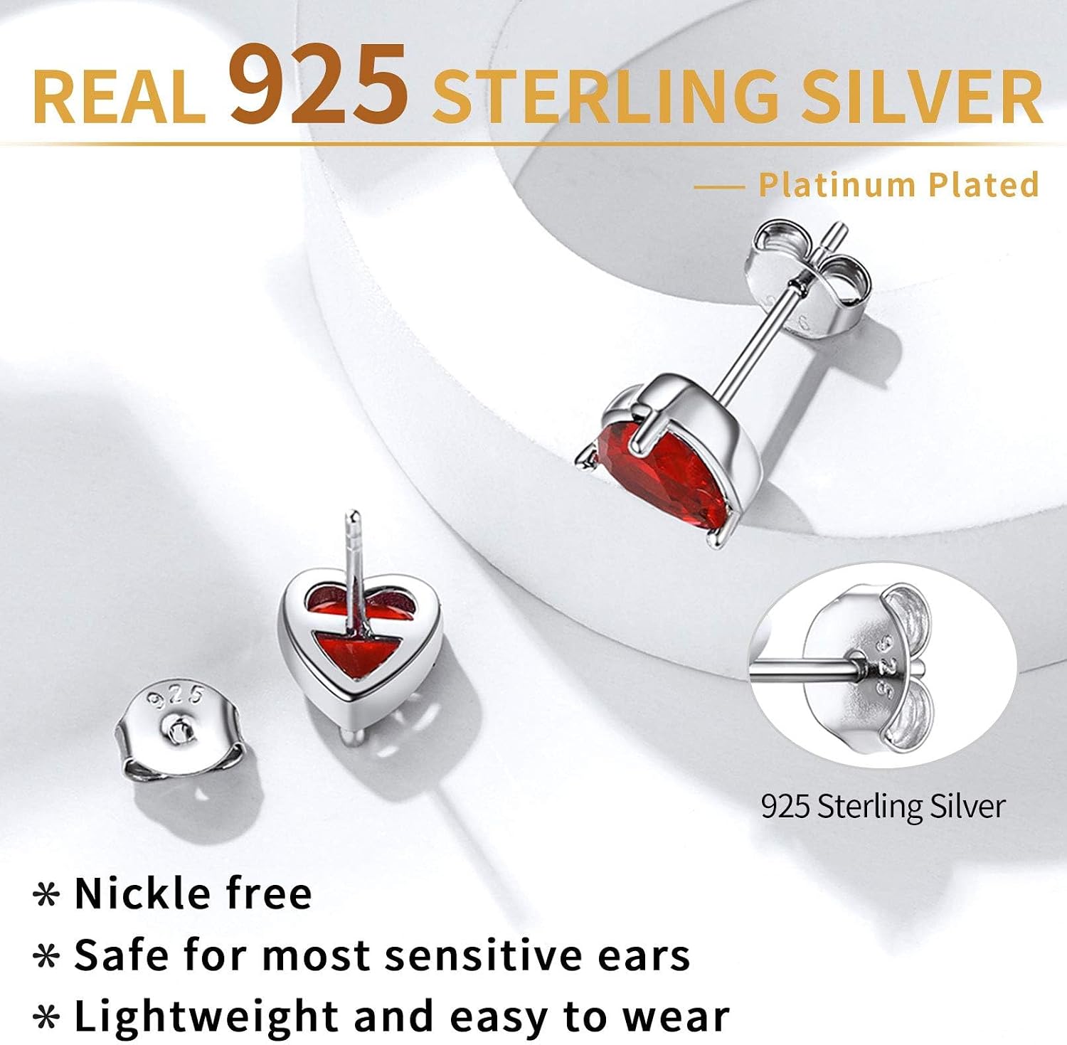 ChicSilver 925 Sterling Silver Earrings Sparkling Heart/Round/Princess Cut Birthstone Earrings for Women Birthday Jewelry with Gift Box
