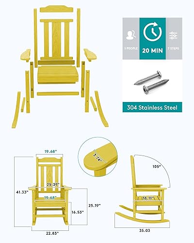 Vista 83 de SERWALL Mecedora de gran tamaño para exteriores, silla mecedora al aire libre de HDPE, azul