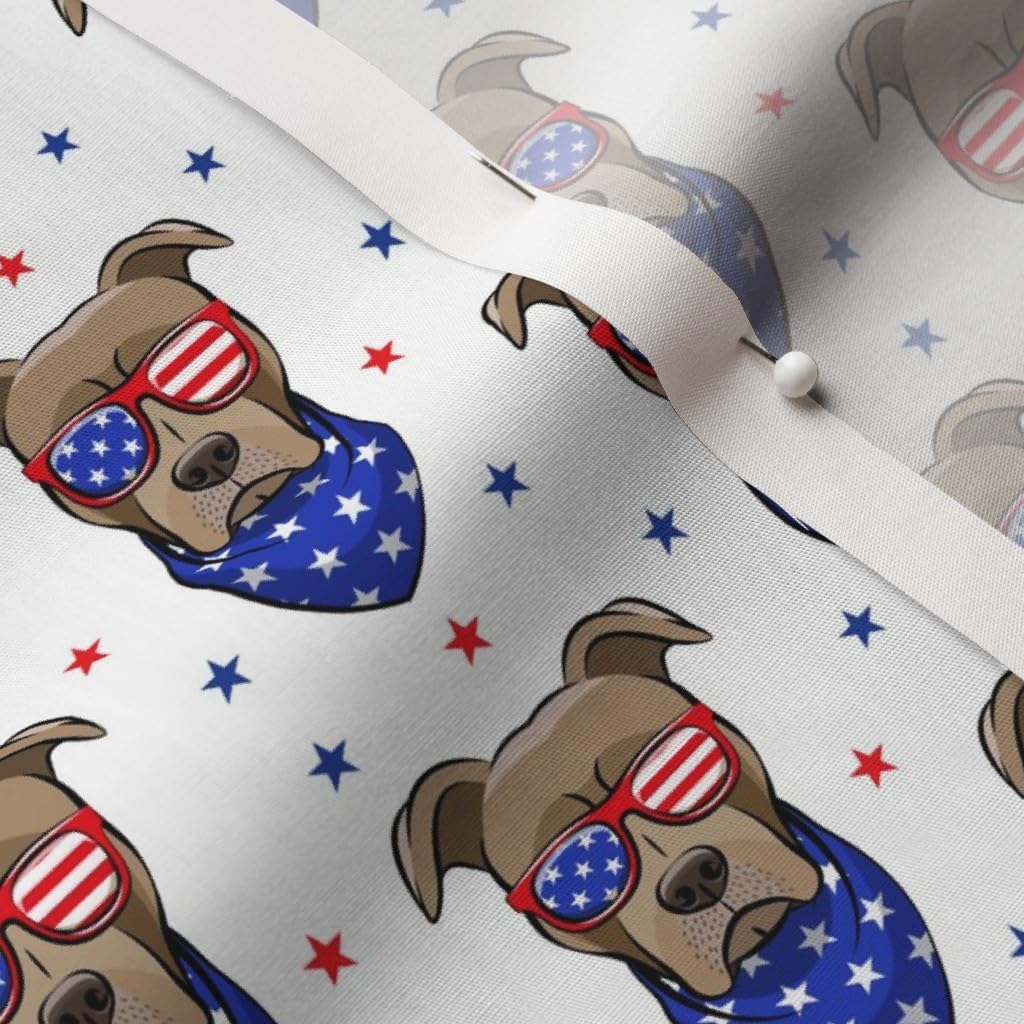 Spoonflower Fabric - Small Scale Patriotic Bull White Stars Gray Dogs Cute Pitbull Face Printed on Cotton Poplin Fabric by The Yard - Sewing Shirting Quilting Dresses Apparel Crafts