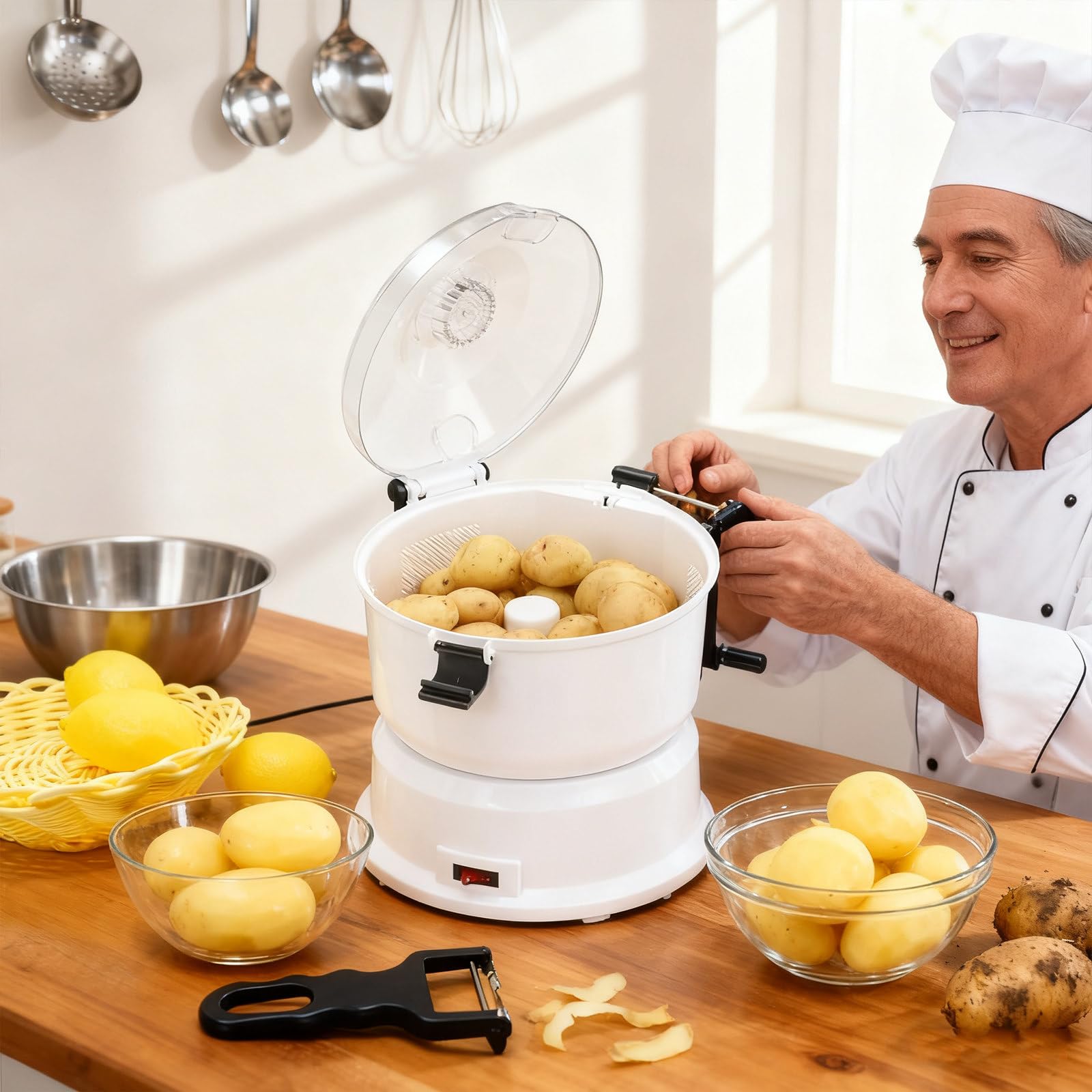 Pelador AutomáTico de Patatas, Pelador de Patatas EléCtrico Comercial de 85 W, Pelador AutomáTico de Patatas, Pelador Giratorio, Pelador de Patatas EléCtrico Comercial para Cocina